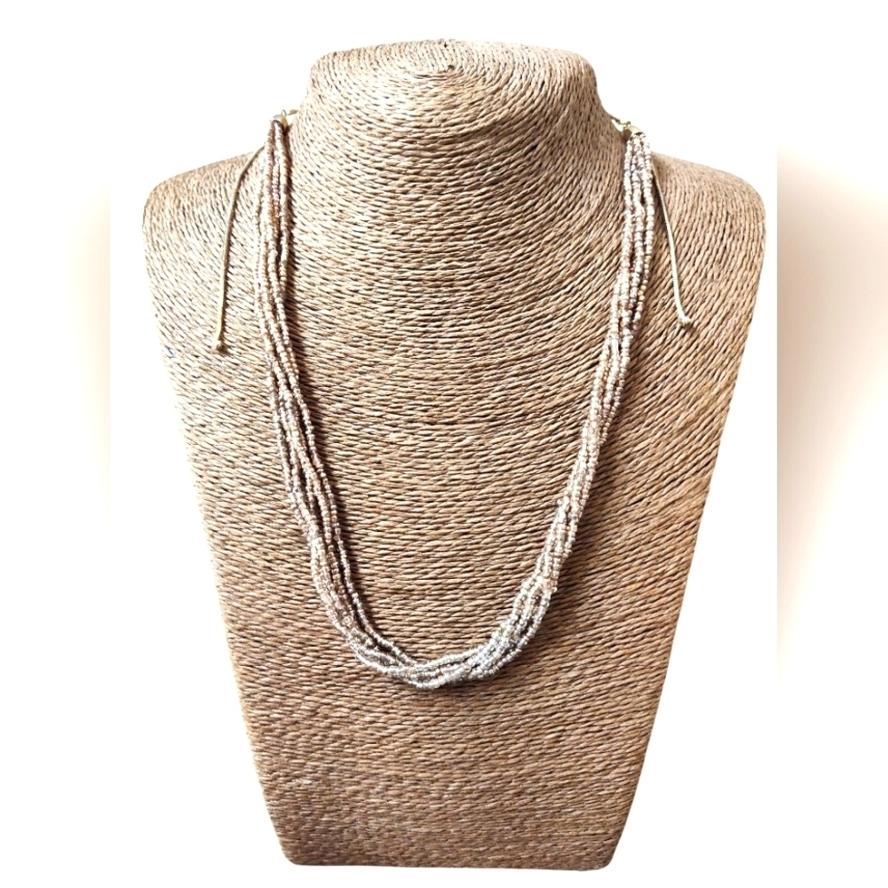 Gorgeous Champagne/Silver Beaded & Gold Loft Necklace